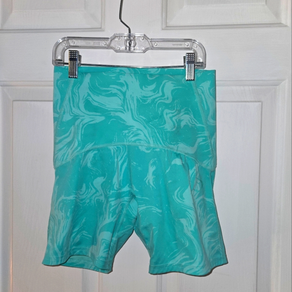 Gymshark Women's Power High Rise Shorts Marbled Turquoise Print Small